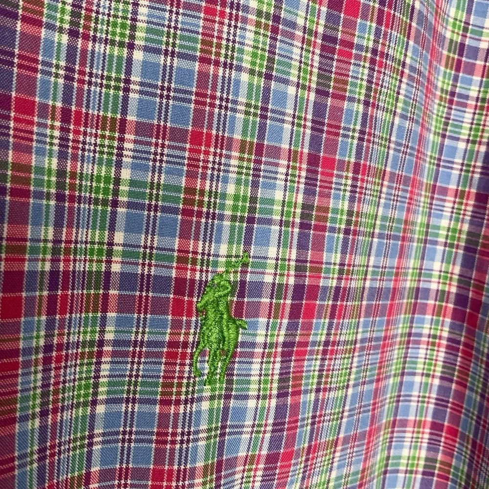 Polo Ralph Lauren Shirt Men XL  17 1/2Long Sleeve‎ Green Pink Plaid Button Down